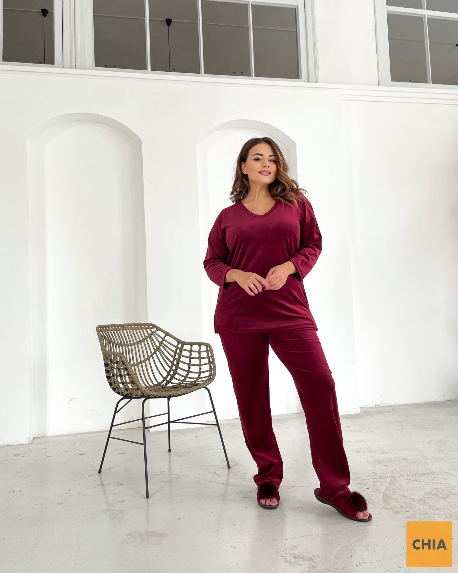 Костюм домашний с брюками велюр NEW бордовый