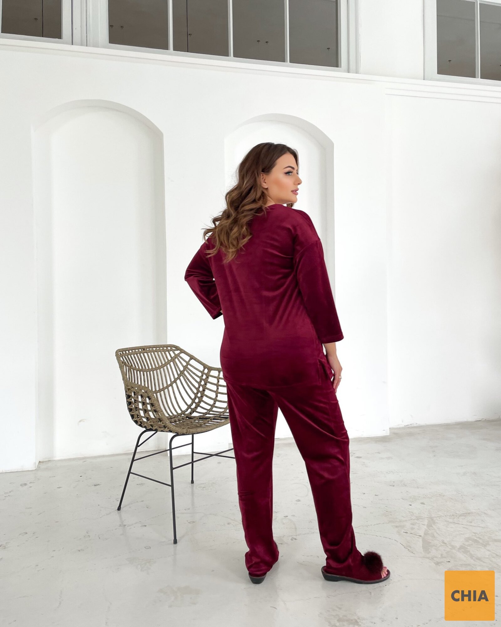 Костюм домашний с брюками велюр NEW бордовый