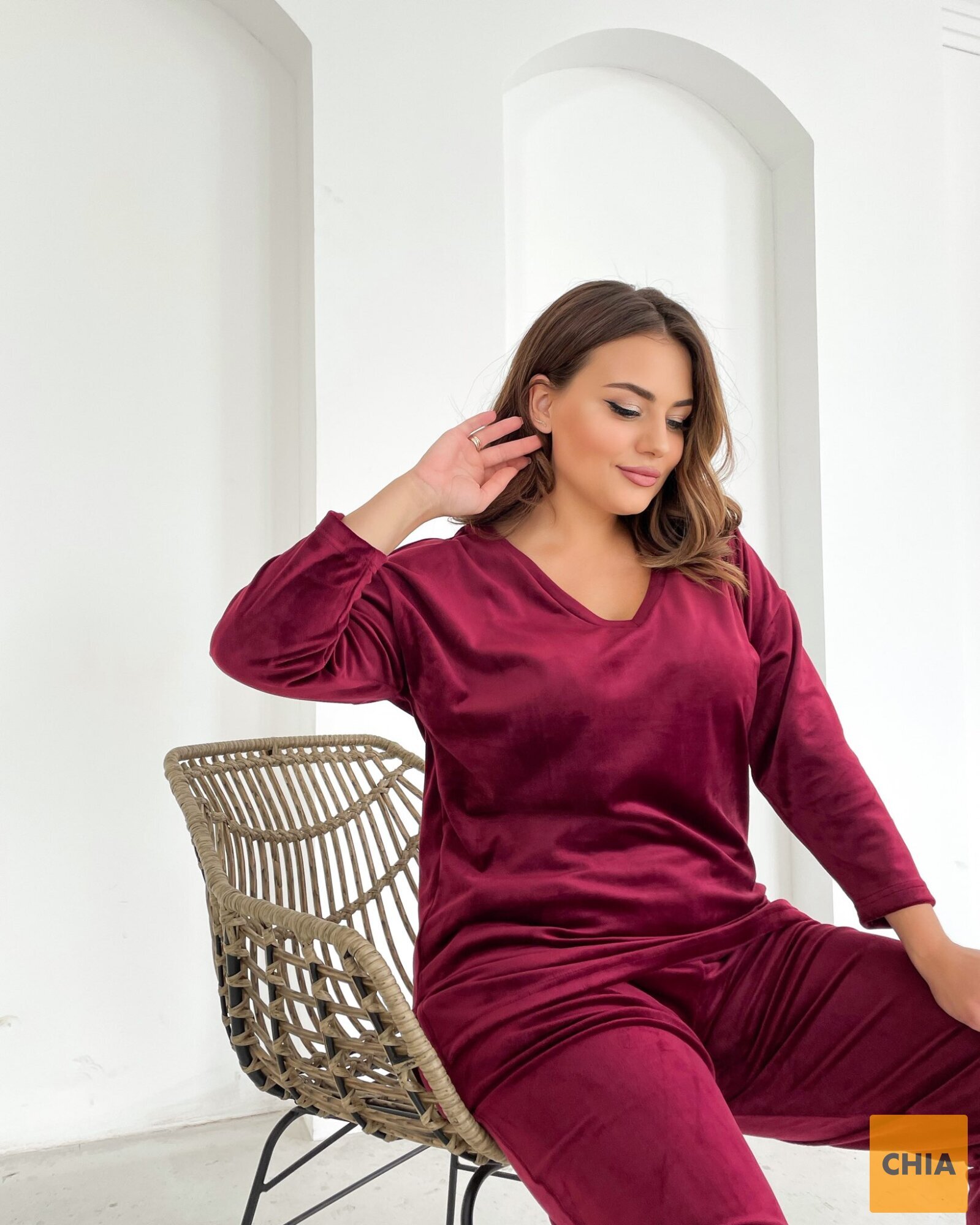 Костюм домашний с брюками велюр NEW бордовый