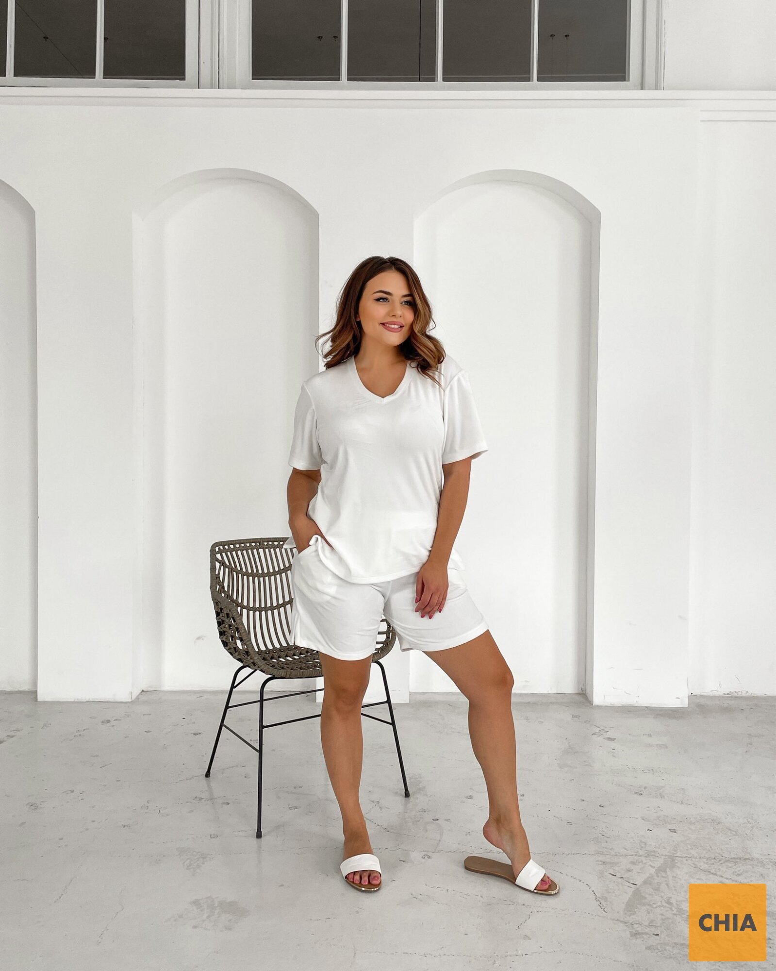 Пижама велюр футболка+шорты молоко