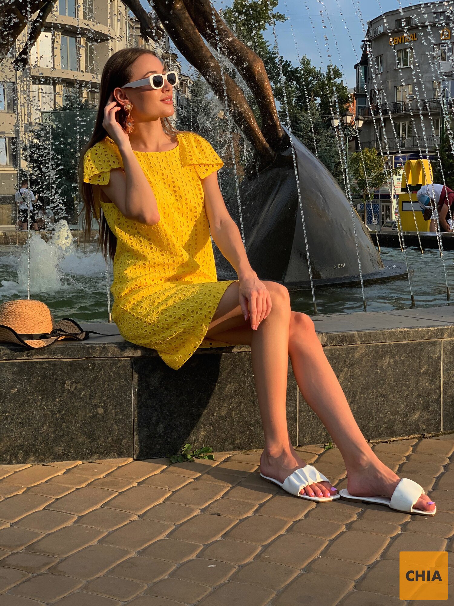 Платье из прошвы "BEAUTY" желтое