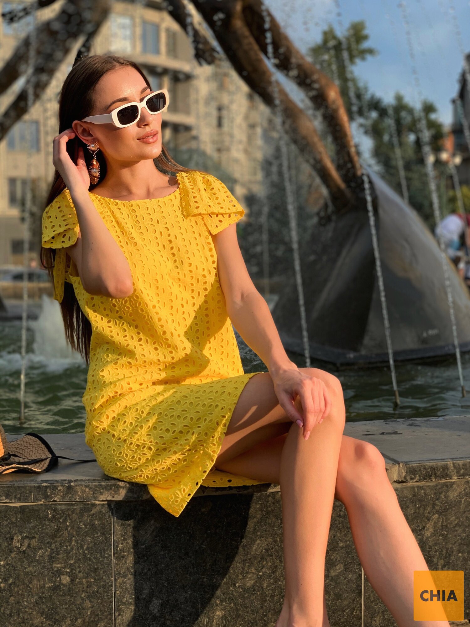 Платье из прошвы "BEAUTY" желтое