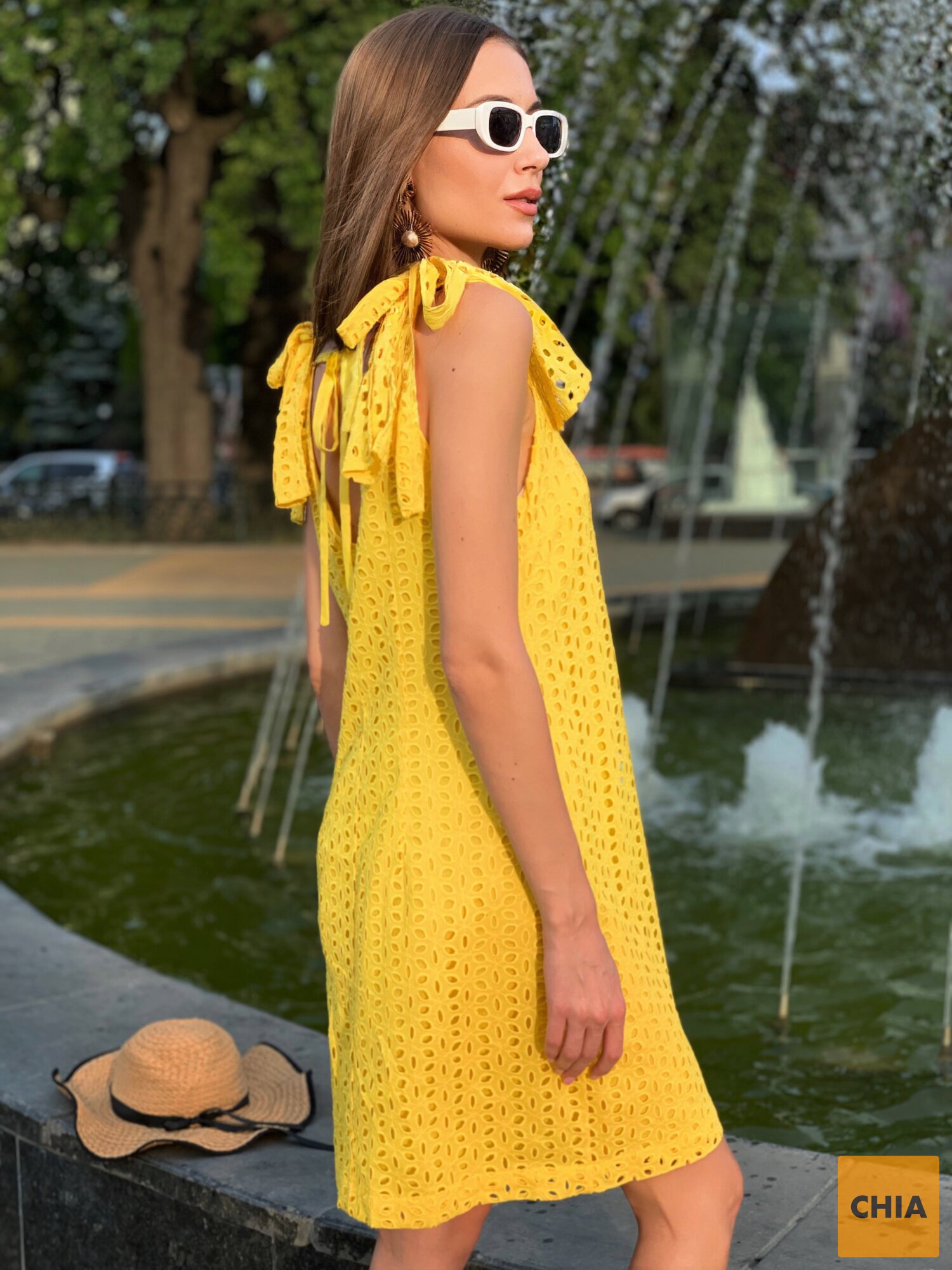 Платье из прошвы "BEAUTY" желтое