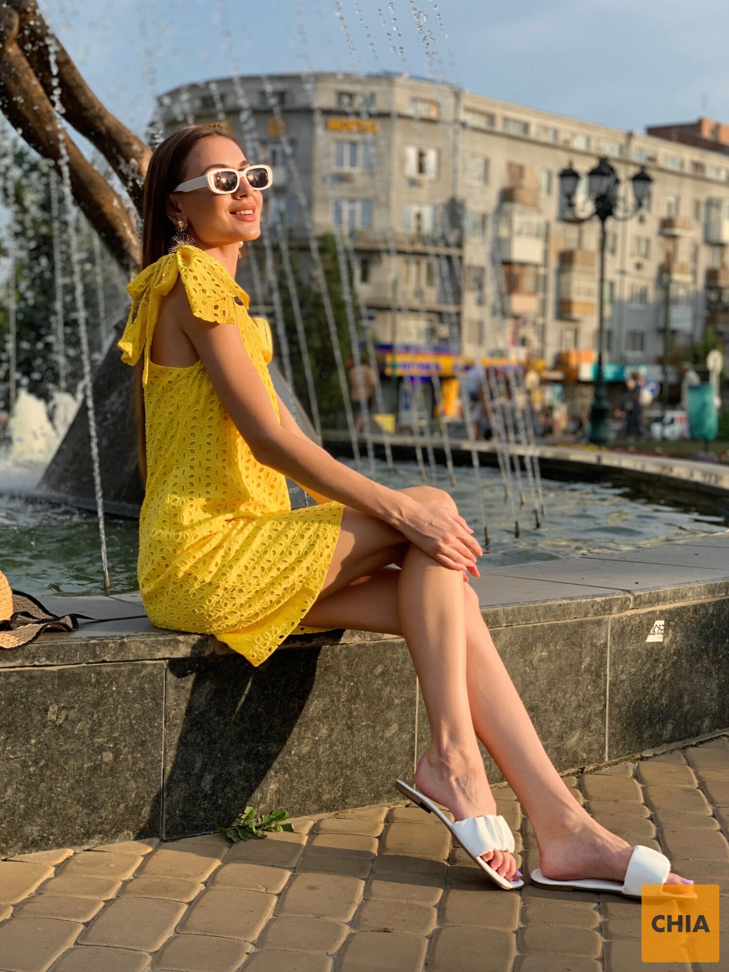 Платье из прошвы "BEAUTY" желтое