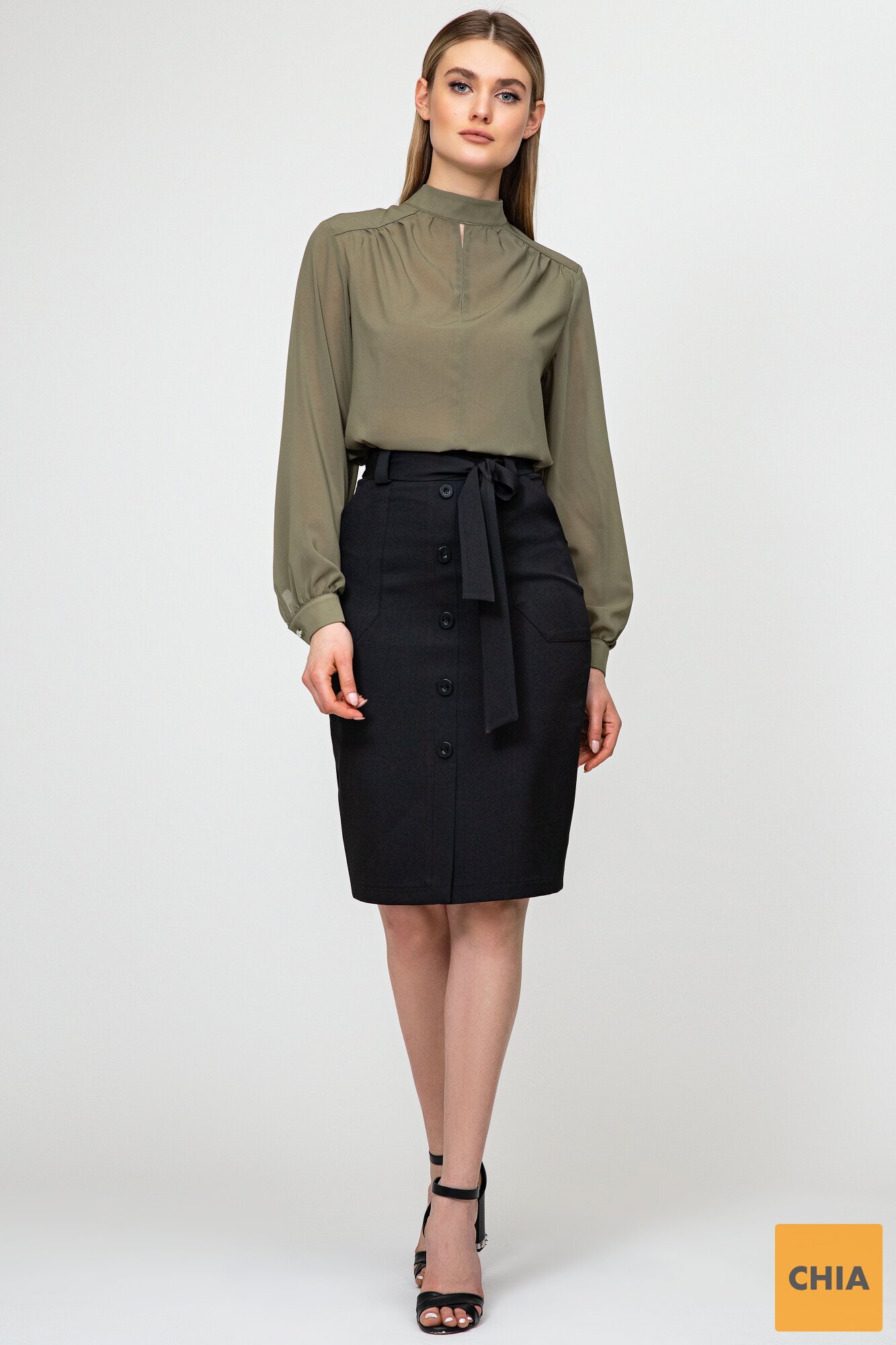 Шифоновая блуза с длинным рукавом цвета хаки Лиллиан 21217 ()