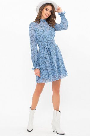Glem: Платье Рина д/р голубой-цветы веточки p73536 - фото 1