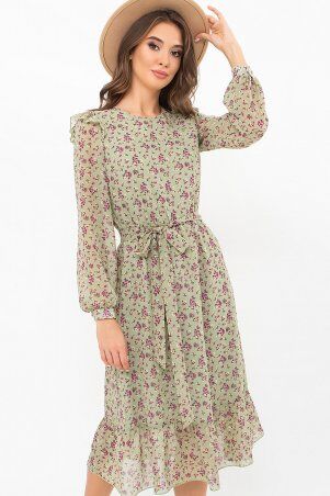 Glem: Платье Арита д/р хаки- сиреневые цветы p73515 - фото 1