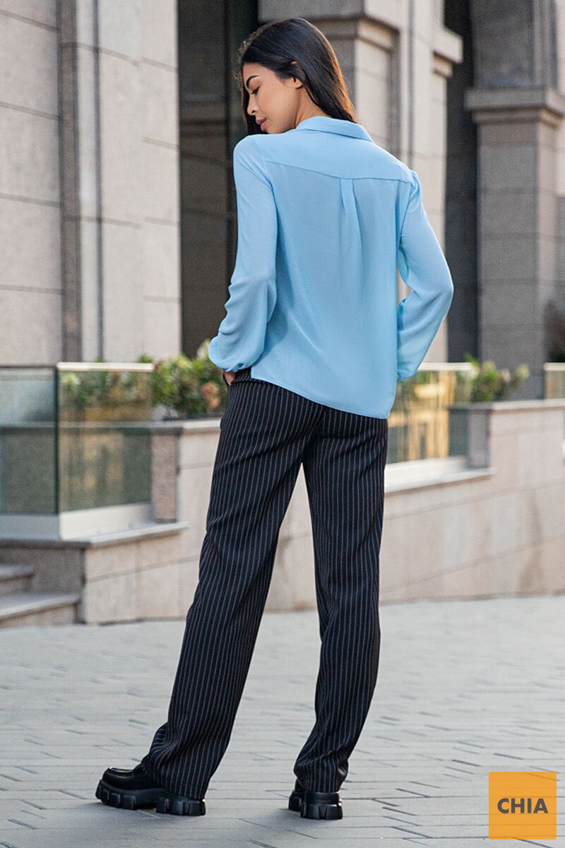 Голубая шифоновая блуза с длинным рукавом Мерседес