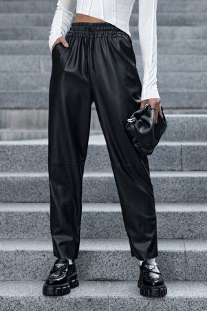 Черные прямые кожаные брюки Сальма