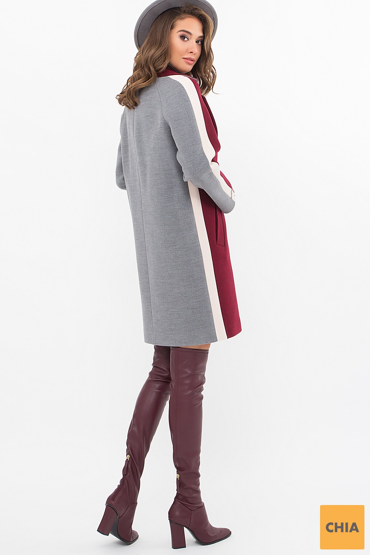 Пальто П-425-90 (2) 936/0015 бордо-серый
