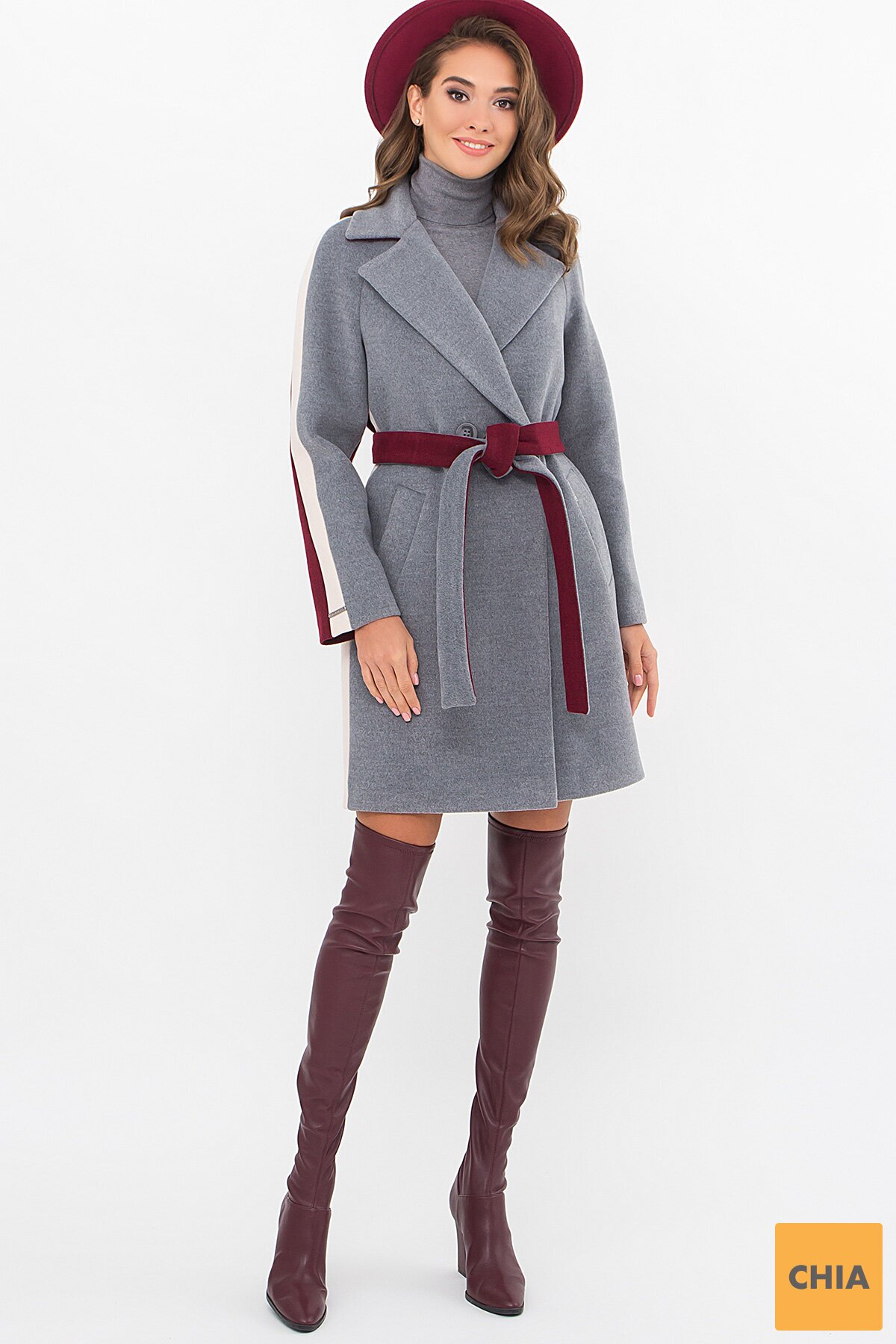 Пальто П-425-90 (2) 071/936 серый-бордо