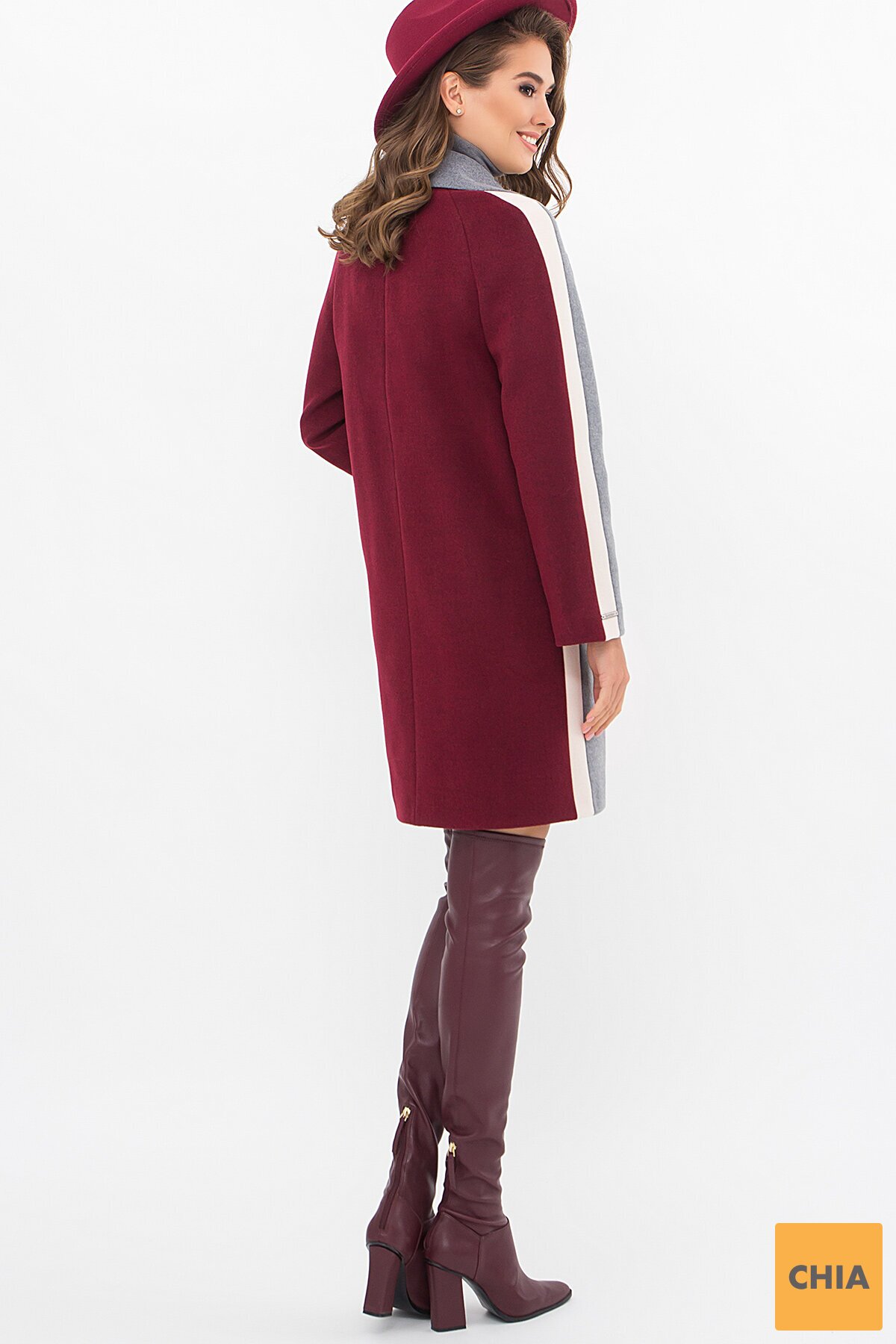 Пальто П-425-90 (2) 071/936 серый-бордо