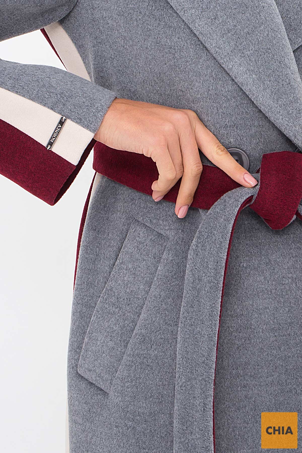 Пальто П-425-90 (2) 071/936 серый-бордо