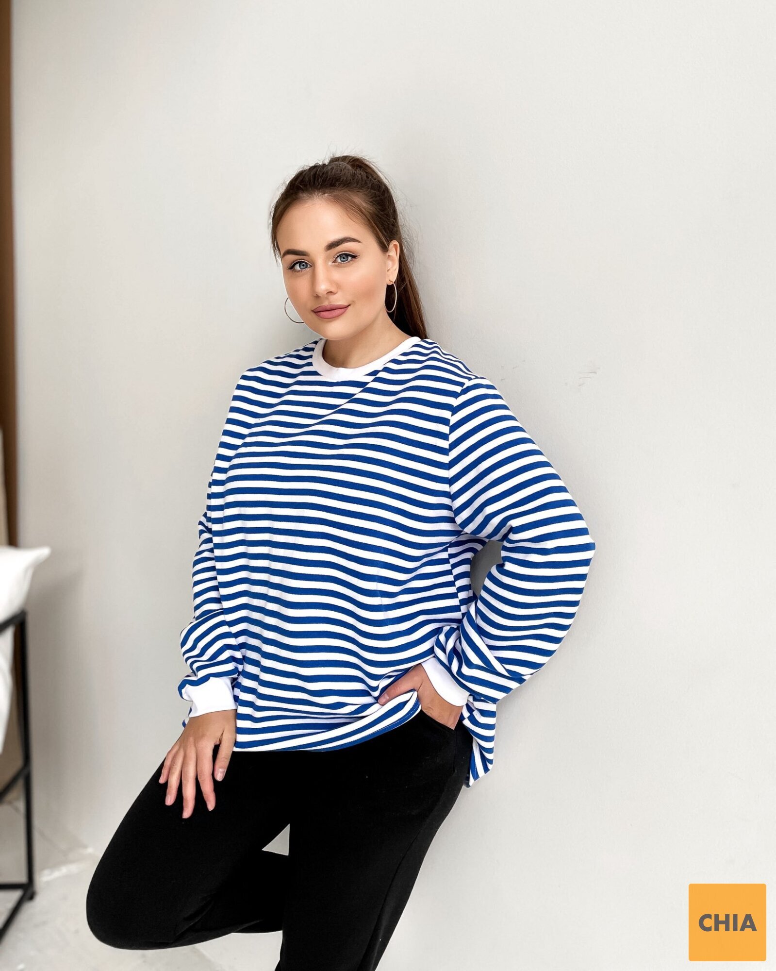 Свитшот Тельняшка флис синий