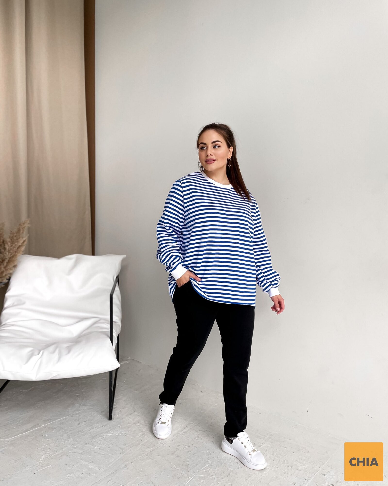 Свитшот Тельняшка флис синий