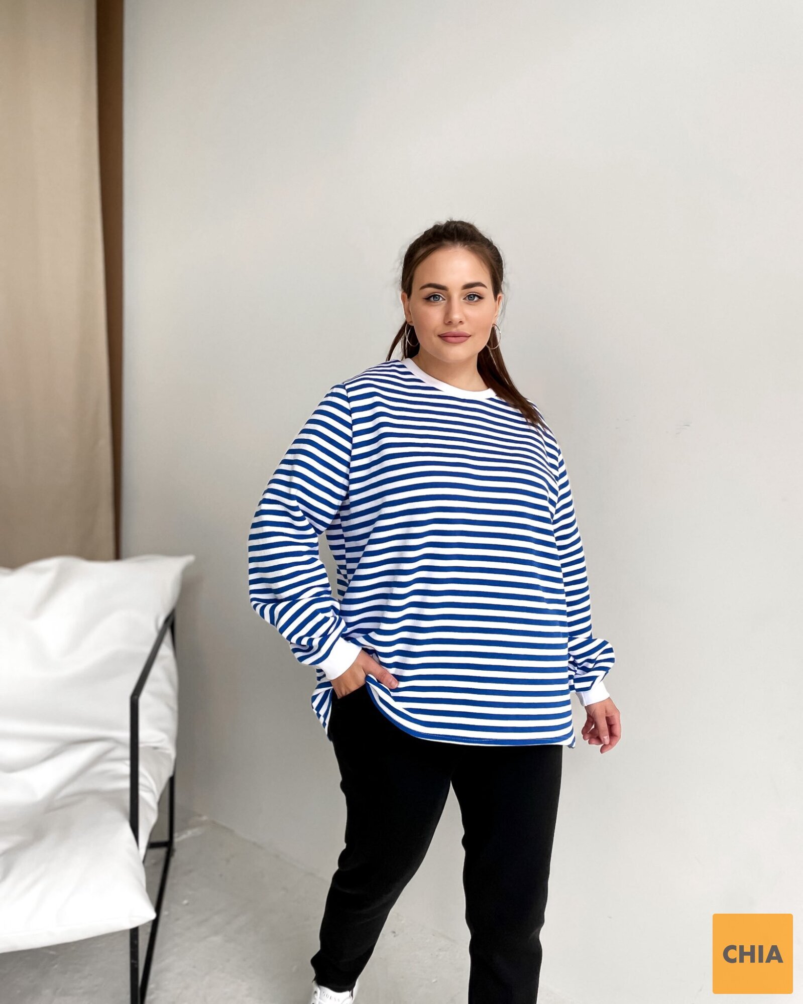 Свитшот Тельняшка флис синий