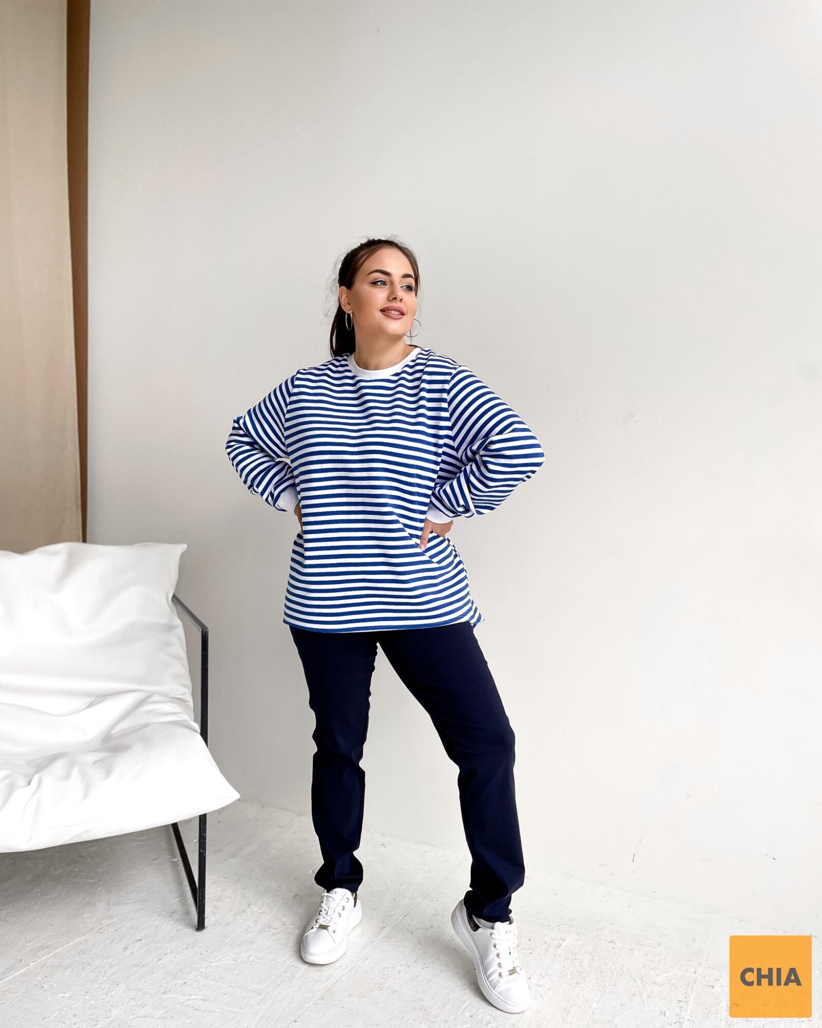 Свитшот Тельняшка флис синий