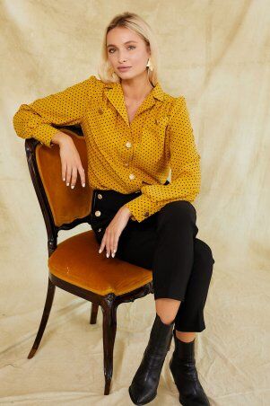 KOTIKI: Блуза горчичная в горошек с золотыми пуговицами 2064 - фото 3