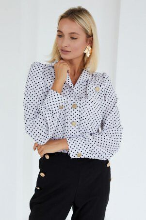 KOTIKI: Белая блузка в горошек с золотыми пуговицами 20641 - фото 3