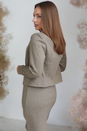 KOTIKI: Комплект пиджак укороченный с платьем миди коричневого цвета 2071 - фото 4
