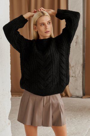 Itelle: Свитер крупной ажурной вязки чёрного цвета Зухра V52321 - фото 1