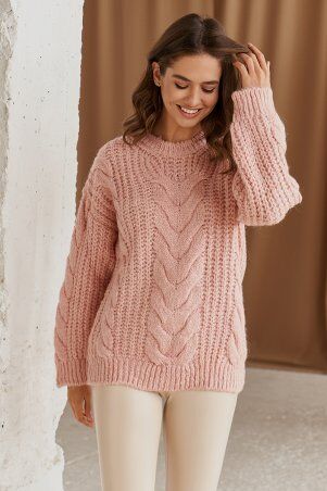 Itelle: Свитер крупной ажурной вязки пудрового цвета Зоряна V523210 - фото 1