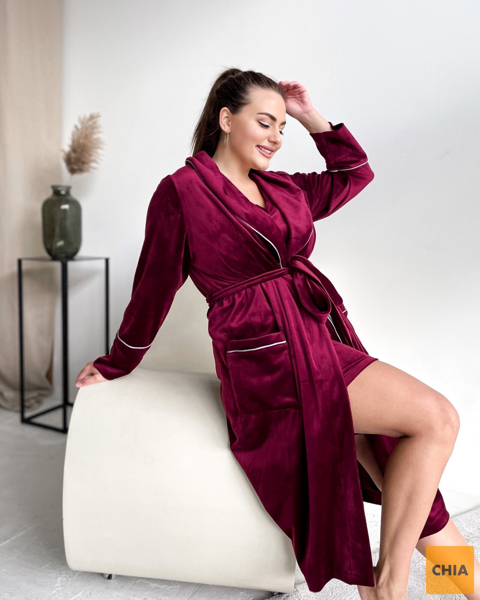 Пижама велюр футболка+шорты бордовый