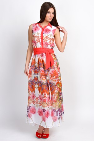 InRed: Платье "Орхидея".Длинное платье рубашечного кроя с розовыми цветами 7027 - фото 1