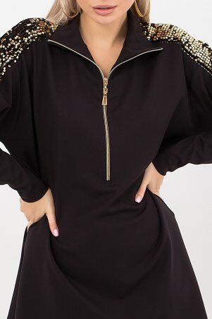 Glem: Платье Дамила д/р черный-золото отделка p76881 - фото 4