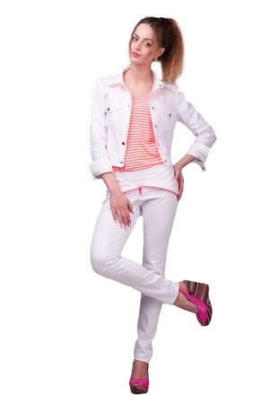 Lilo: Узкие белые брюки с отворотом и розовой молнией 430 - фото 2
