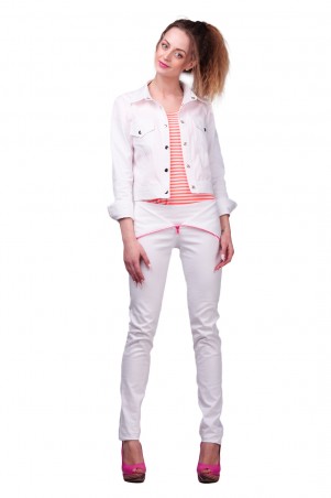 Lilo: Узкие белые брюки с отворотом и розовой молнией 430 - фото 3