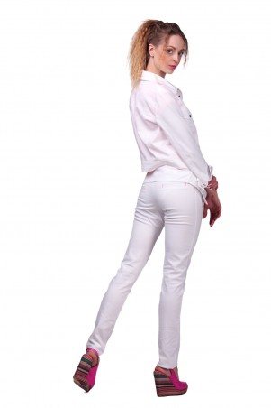 Lilo: Узкие белые брюки с отворотом и розовой молнией 430 - фото 4