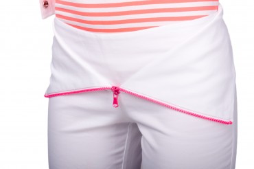 Lilo: Узкие белые брюки с отворотом и розовой молнией 430 - фото 8