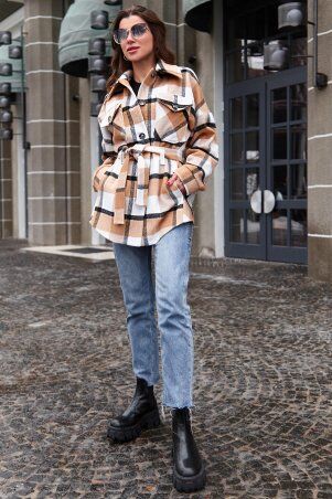 Jadone Fashion: Пальто-рубашка Нетти бежевий - фото 5