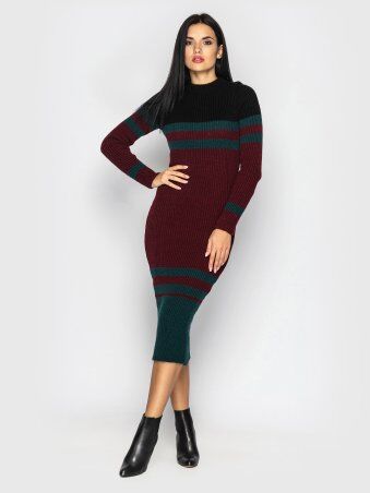 Larionoff: Платье вязаное Alyaska Черный-зеленый-бордовый 001086 - фото 1
