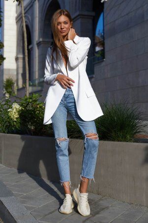 Jadone Fashion: Подовжений Піджак Нейтон білий - фото 3