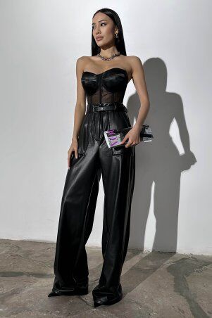 Jadone Fashion: Брюки-палаццо шкіряні Корбі чорний - фото 2