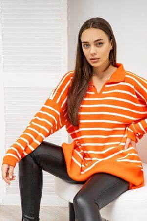 Itelle: Подовжений пуловер-поло в смугу оранжевого кольору Стелла V443420 - фото 1