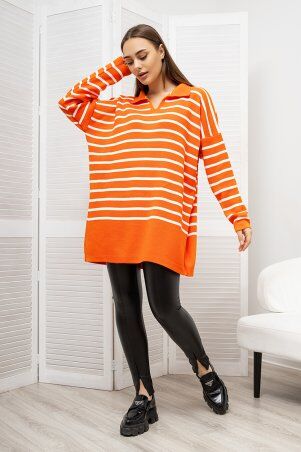Itelle: Подовжений пуловер-поло в смугу оранжевого кольору Стелла V443420 - фото 4