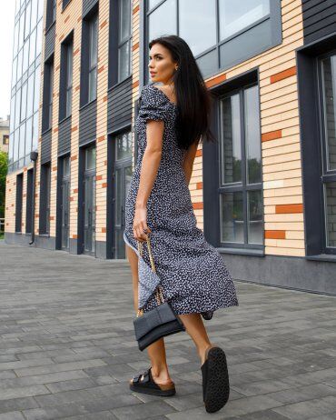 Itelle: Літня сукня з розрізом довжини міді чорний з принтом 51409 - фото 2