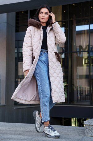 Jadone Fashion: Подовжене зимове пальто Вентар бежевий - фото 2