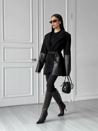 Jadone Fashion: Укорочений тренч Монро без поясу чорний - фото 4