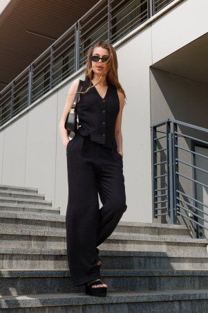 Itelle: Лляной костюм, що складається з жилета і брюк палаццо чорний 3201 - фото 1