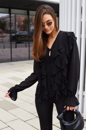 Itelle: Блуза шифонова з воланами чорна 21322 - фото 2