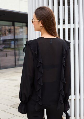 Itelle: Блуза шифонова з воланами чорна 21322 - фото 3