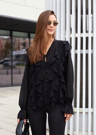 Itelle: Блуза шифонова з воланами чорна 21322 - фото 4