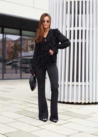 Itelle: Блуза шифонова з воланами чорна 21322 - фото 5