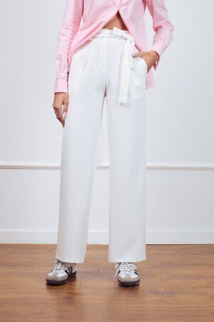 Itelle: Штани палаццо з поясом завʼязка молочного кольору 4338 - фото 4