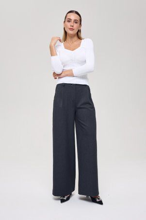 Itelle: Штани палаццо із костюмної тканини з додаванням вовни сірого кольору 4368 - фото 2