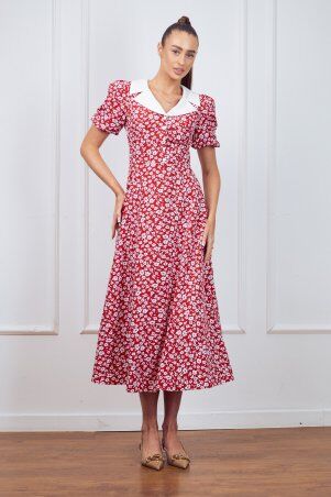 Itelle: Сукня в квітку довжини максі зі стильним білим коміром червона 51496 - фото 2